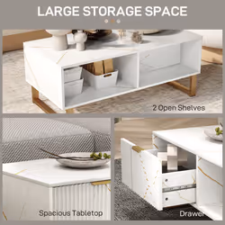 HOMCOM Coffee Table, Living Room Table with Drawer and Open Shelves, White - Additional view 4