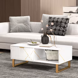 HOMCOM Coffee Table, Living Room Table with Drawer and Open Shelves, White - Additional view 7