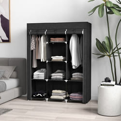 HOMCOM Fabric Portable Wardrobe with 8 Shelves 2 Hanging Rails - Black