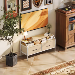 HOMCOM TV Stand Cabinet with 2 Foldable Drawers, Natural Wood Finish - Additional view 6