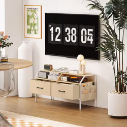 HOMCOM TV Stand Cabinet with 2 Foldable Drawers, Natural Wood Finish - Additional view 7