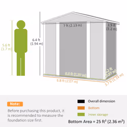 Outsunny 7 x 4ft Upgraded Metal Shed with Lock, Easy to Assemble, Green