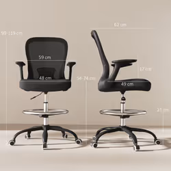 HOMCOM Mesh Draughtsman Chair, Ergonomic Drafting Chair, Black