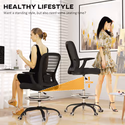 HOMCOM Mesh Draughtsman Chair, Ergonomic Drafting Chair, Black - Additional view 4