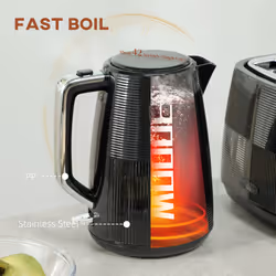 HOMCOM 1.7L Fast Boil Electric Kettle and 2 Slice Water Toaster Set, Black