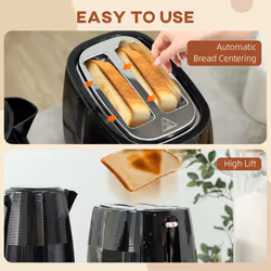 HOMCOM 1.7L Fast Boil Electric Kettle and 2 Slice Water Toaster Set, Black - Additional view 7