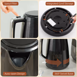 HOMCOM 1.7L Fast Boil Electric Kettle and 2 Slice Water Toaster Set, Black - Additional view 8