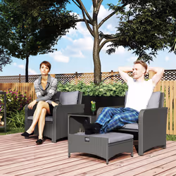 Outsunny Wicker Patio Conversation Set with 2 Armchairs and 6 Cushions Grey