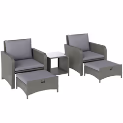 Outsunny Wicker Patio Conversation Set with 2 Armchairs and 6 Cushions Grey