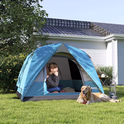 Outsunny 3-4 Person Camping Tent, Waterproof Tent, Navy Blue and Light Blue