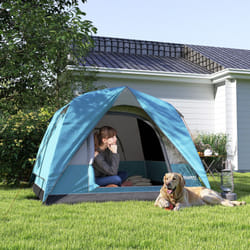 Outsunny 3-4 Person Camping Tent, Waterproof Tent, Navy Blue and Light Blue