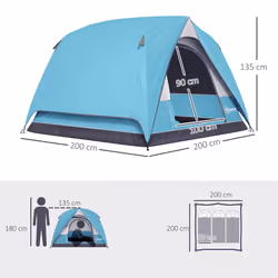 Outsunny 3-4 Person Camping Tent, Waterproof Tent, Navy Blue and Light Blue