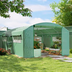 Outsunny Polytunnel Greenhouse with 3 Roll-up Doors, 6 x 3 x 2m, Green