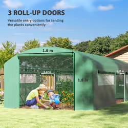 Outsunny Polytunnel Greenhouse with 3 Roll-up Doors, 6 x 3 x 2m, Green