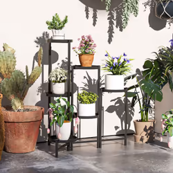 Outsunny 3 Tier Foldable Corner Plant Stand for Indoor Outdoor, Black