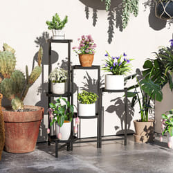 Outsunny 3 Tier Foldable Corner Plant Stand for Indoor Outdoor, Black