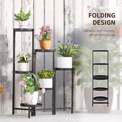 Outsunny 3 Tier Foldable Corner Plant Stand for Indoor Outdoor, Black - Additional view 4