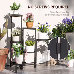 Outsunny 3 Tier Foldable Corner Plant Stand for Indoor Outdoor, Black - Additional view 5