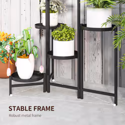 Outsunny 3 Tier Foldable Corner Plant Stand for Indoor Outdoor, Black - Additional view 6