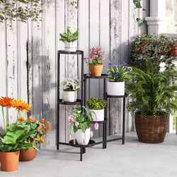 Outsunny 3 Tier Foldable Corner Plant Stand for Indoor Outdoor, Black - Additional view 7