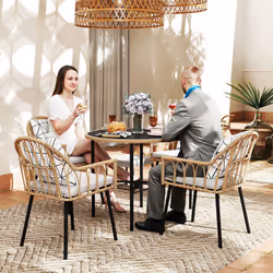 Outsunny 5 Piece Patio Rattan Dining Set w/ Removable Cushions - Brown