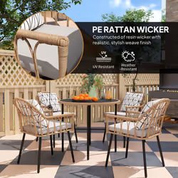 Outsunny 5 Piece Patio Rattan Dining Set w/ Removable Cushions - Brown