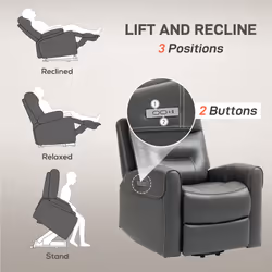 HOMCOM Overstuffed Riser and Reclining Chair with USB Ports, Remote, Grey