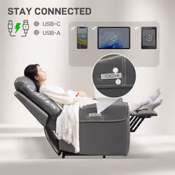 HOMCOM Overstuffed Riser and Reclining Chair with USB Ports, Remote, Grey - Additional view 7