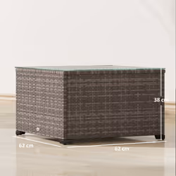 Outsunny Outdoor Coffee Table with Glass Top, Rattan Side Table, Dark Grey
