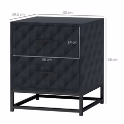 HOMCOM Bedside Table Set of 2, Nightstand with 2 Drawers, Steel Legs, Black