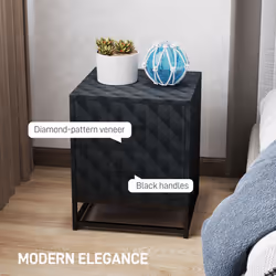 HOMCOM Bedside Table Set of 2, Nightstand with 2 Drawers, Steel Legs, Black