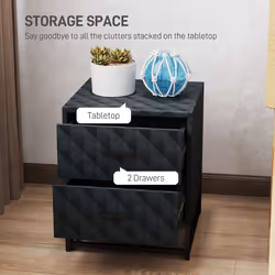 HOMCOM Bedside Table Set of 2, Nightstand with 2 Drawers, Steel Legs, Black - Additional view 4