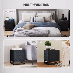 HOMCOM Bedside Table Set of 2, Nightstand with 2 Drawers, Steel Legs, Black - Additional view 6