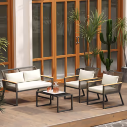 Outsunny 4 Seater Round Wicker Rope Garden Furniture Set with Cushions Grey