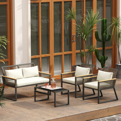 Outsunny 4 Seater Round Wicker Rope Garden Furniture Set with Cushions Grey