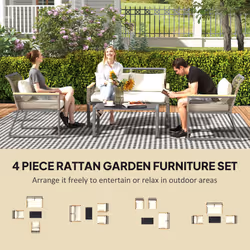 Outsunny 4 Seater Round Wicker Rope Garden Furniture Set with Cushions Grey