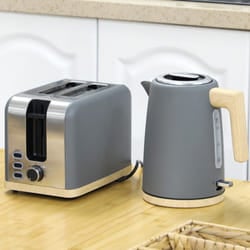 HOMCOM 1.7L Electric Fast Boil Kettle and 2 Slice Toaster Set, Grey