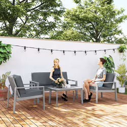 Outsunny 4 Pieces Wooden Garden Furniture Set with Cushions, Light Grey