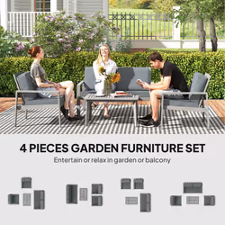 Outsunny 4 Pieces Wooden Garden Furniture Set with Cushions, Light Grey