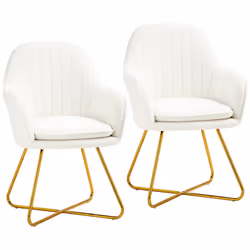 HOMCOM Dining Chair Set of 2, Sherpa Fleece Armchair with Steel Legs, Cream - Additional view 7
