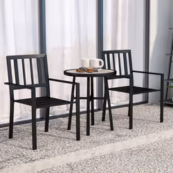 Outsunny 3 Piece Patio Bistro Set with Plastic Top, 2 Stackable Chairs, Grey - Additional view 5