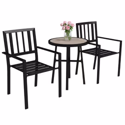 Outsunny 3 Piece Patio Bistro Set with Plastic Top, 2 Stackable Chairs, Grey - Additional view 8