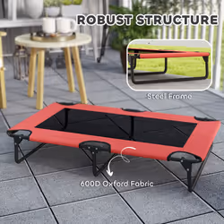 PawHut Raised Dog Bed with Breathable Mesh for Large Dogs - Red - Additional view 4