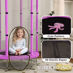 AIYAPLAY 4.6FT Kids Trampoline with Safety Enclosure Net, Purple