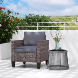 Outsunny Single Rattan Chair, Garden Armchair with Cushions, Dark Grey