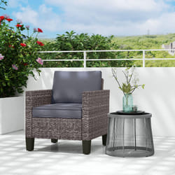 Outsunny Single Rattan Chair, Garden Armchair with Cushions, Dark Grey