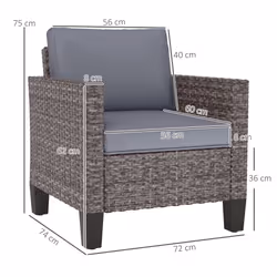 Outsunny Single Rattan Chair, Garden Armchair with Cushions, Dark Grey