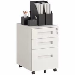 Vinsetto Lockable Mobile Filing Cabinet w/ 3 Drawers 39 x 48 x 60 cm White