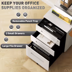 Vinsetto Lockable Mobile Filing Cabinet w/ 3 Drawers 39 x 48 x 60 cm White