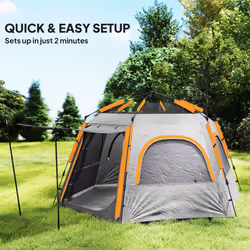 Outsunny Instant Camping Tent, 4 Person Easy Setup Dome Tent, Light Grey